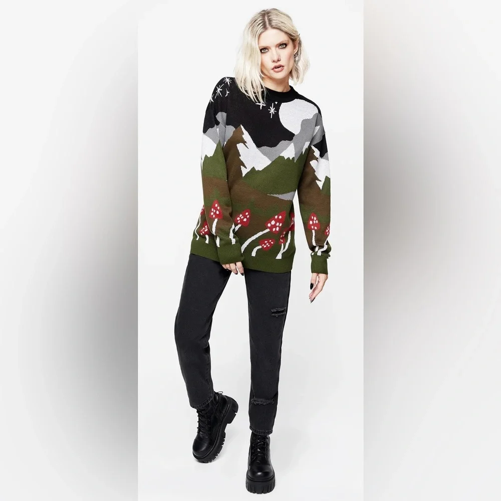 Disturbia Faraway Mock Neck Knit Sweater Green New Size Medium - Picture 4 of 5